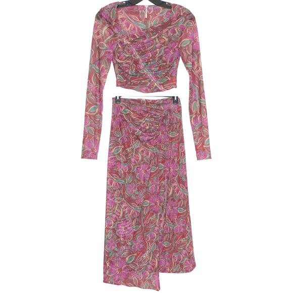 NEW Free People Supernova Set Crop Top Maxi Skirt Sheer Boho Fairycore Floral XS